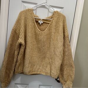 True Craft Tan V-Neck Sweater with Ribbed Knit